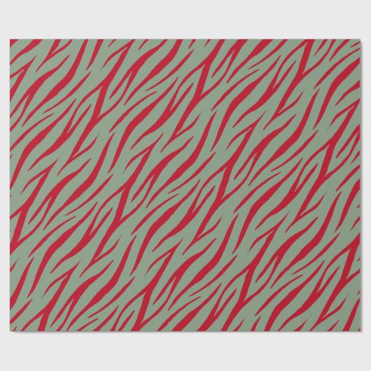Zebra Print Sage Green Dark Red Modern Kerstmis Cadeaupapier (Vlak)