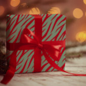 Zebra Print Sage Green Dark Red Modern Kerstmis Cadeaupapier