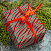 Zebra Print Sage Green Dark Red Modern Kerstmis Cadeaupapier