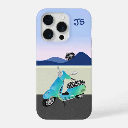 Zebra Print Scooter Maan Illustratie Monogram iPhone Hoesje (Achterkant)