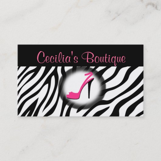 Zebra Print Shoe Boutique Visitekaartje Roze (Voorkant)