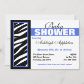 Zebra Print Side Blue Baby Shower Invitaties Kaart (Voorkant)