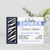Zebra Print Side Blue Baby Shower Invitaties Kaart (Staand voorkant)