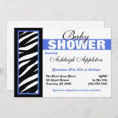 Zebra Print Side Blue Baby Shower Invitaties Kaart (Voorkant / Achterkant)