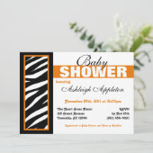 Zebra Print Side Oranje Baby Shower Invitaties Kaart (Staand voorkant)