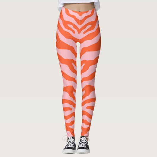 Zebra Print Sinaasappel en Roze Leggings (Voorkant)