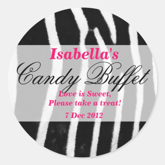 Zebra print Snoep Buffet Sticker (Voorkant)