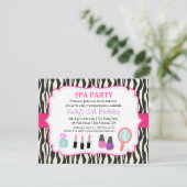 Zebra Print Spa Birthday Party Invitation Kaart (Staand voorkant)