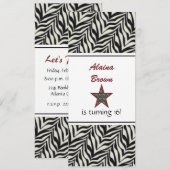 Zebra Print Star Birthday Party Invitation Kaart (Voorkant / Achterkant)