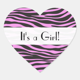 Zebra Print, Stripes, Roze Zebra, Baby shower Hart Sticker