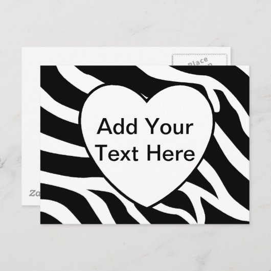 Zebra Print Stripes White Heart Briefkaart (Voorkant / Achterkant)