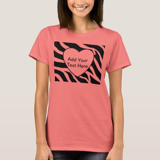 Zebra Print Stripes White Heart T-shirt (Voorkant)