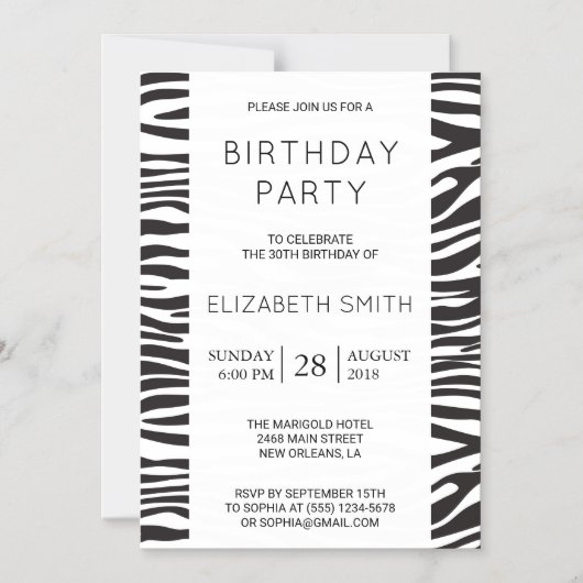 Zebra Print, Stripes, zwart en wit, geboortedag Magnetische Uitnodiging (Voorkant)