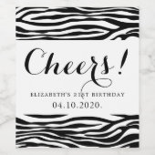 Zebra Print, Stripes, zwart en wit, geboortedag Wijn Etiket (Enkel label)