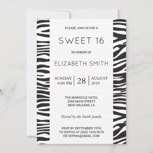 Zebra Print, Stripes, zwart en wit, zoet 16 Kaart (Voorkant)