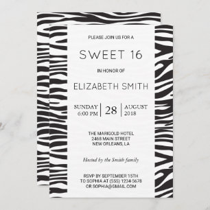 Zebra Print, Stripes, zwart en wit, zoet 16 Kaart