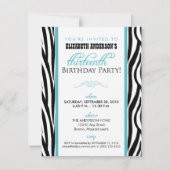 Zebra Print Sweet 13 Party Invitation (aqua) Kaart (Voorkant)