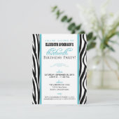 Zebra Print Sweet 13 Party Invitation (aqua) Kaart (Staand voorkant)