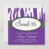 Zebra Print Sweet 16 Birthday Party Invitation Kaart (Voorkant)