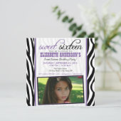 Zebra Print Sweet 16 Party Invitation (paarse) Kaart (Staand voorkant)