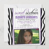 Zebra Print Sweet 16 Party Invitation (paarse) Kaart (Voorkant)