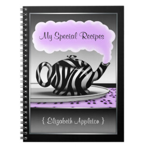 Zebra Print Teapot Paars & Black Recipe notebook Notitieboek