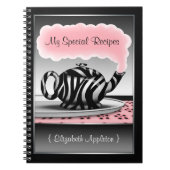 Zebra Print Teapot roze & Black Recipe Notitieboek (Voorkant)