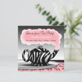 Zebra Print Teapot Tea Party Birthday Invitations Kaart (Staand voorkant)
