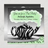 Zebra Print Teapot Tea Party uitnodigingen (Voorkant / Achterkant)