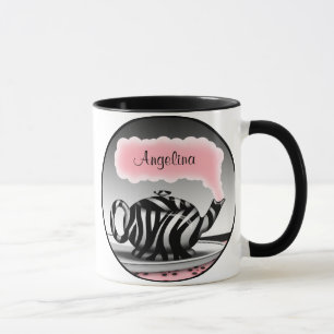 Zebra Print theepot roze gepersonaliseerde mok