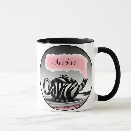 Zebra Print theepot roze gepersonaliseerde mok (Rechts)