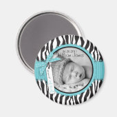 Zebra Print Turquoise Accent Birth Announding Magneet (Voorkant / Achterkant)