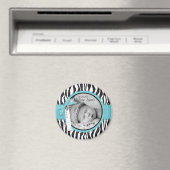 Zebra Print Turquoise Accent Birth Announding Magneet (Insitu (Vaatwasser))