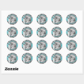Zebra Print Turquoise Accent Birth Announding Ronde Sticker (Vel)