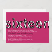 Zebra Print Typography Design Sweet 16 Invitation Kaart (Voorkant / Achterkant)