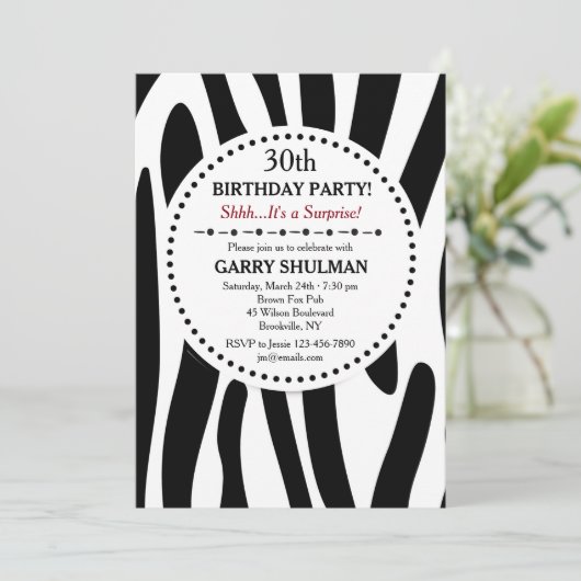 Zebra Print uitnodiging (Staand voorkant)