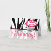 Zebra Print Verjaardag Kaart met Roze Cupcake (Voorkant)