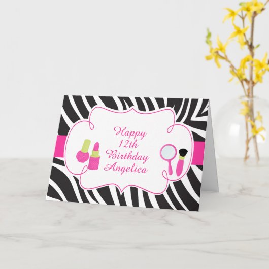 Zebra print verjaardag Pamper Party Verjaardag Kaa Kaart (Gele Bloem)