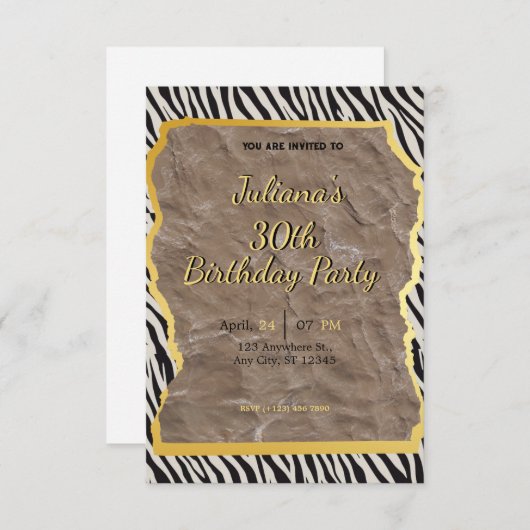 Zebra print verjaardagsuitnodiging kaart (Voorkant / Achterkant)