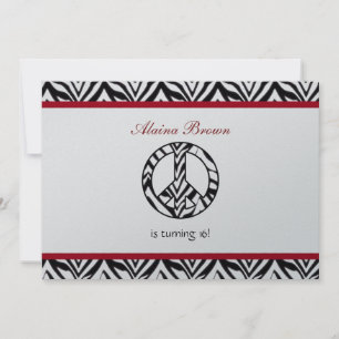 Zebra Print Vredesteken Verjaardagsfeest Uitnodigi Kaart