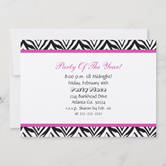 Zebra Print Vredesteken Verjaardagsfeest Uitnodigi Kaart (Achterkant)