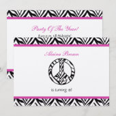 Zebra Print Vredesteken Verjaardagsfeest Uitnodigi Kaart (Voorkant / Achterkant)