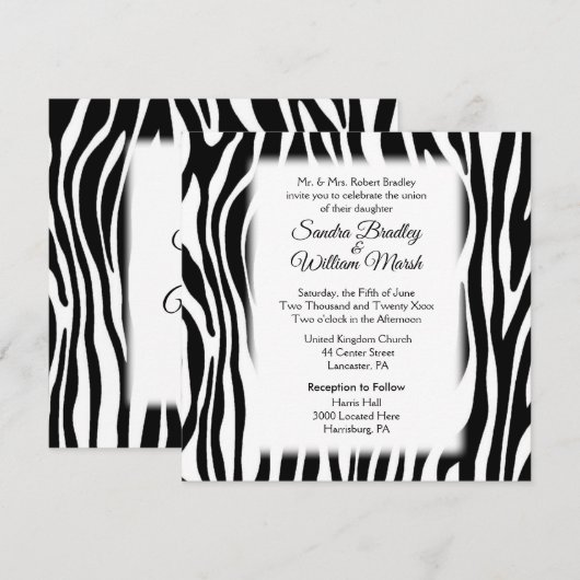 Zebra Print Wedding Uitnodiging (Voorkant / Achterkant)