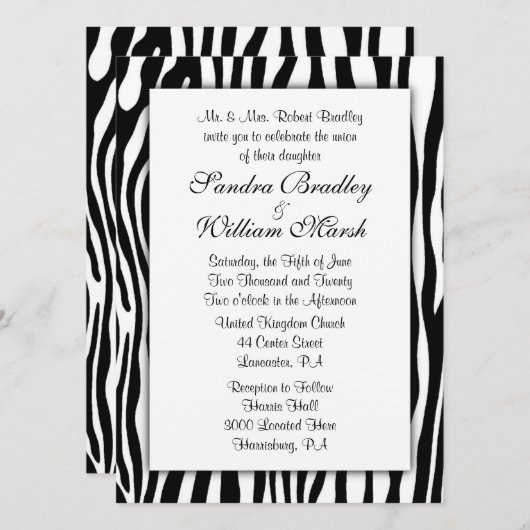 Zebra Print Wedding Uitnodiging (Voorkant / Achterkant)