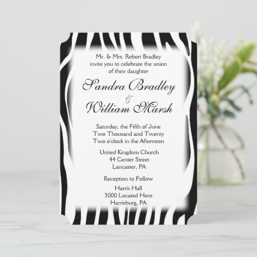 Zebra Print Wedding Uitnodiging (Staand voorkant)
