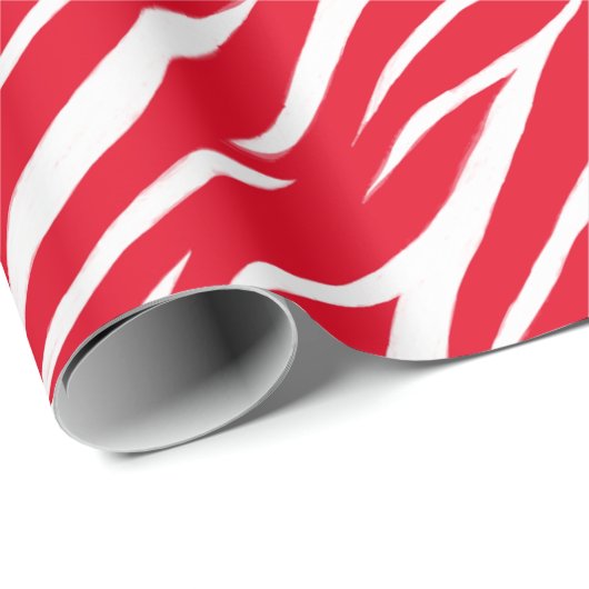 Zebra Print White Red Cute Modern Xmas patroon Cadeaupapier (Rol Hoek)