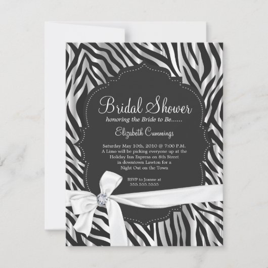 Zebra Print White Ribbon & Diamond Mode Bridal Kaart (Voorkant)