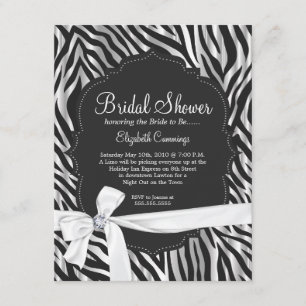 Zebra Print White Ribbon & Diamond Mode Bridal Kaart