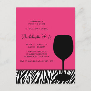 zebra print wine bachelorette kaart