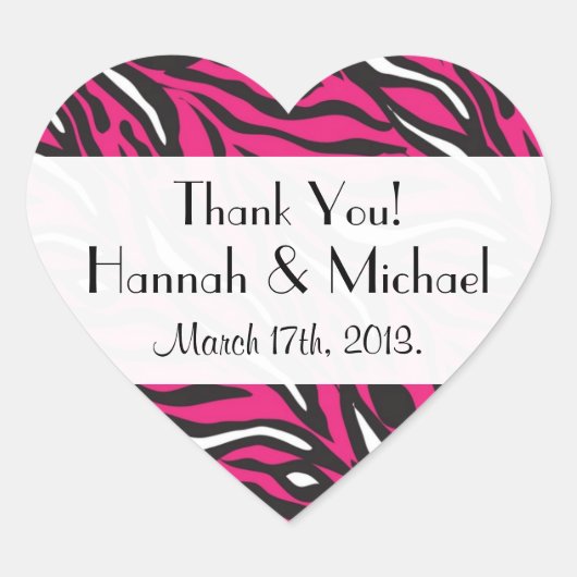 Zebra Print, Zebra Stripes, Roze Zebra, bruiloft Hart Sticker (Voorkant)